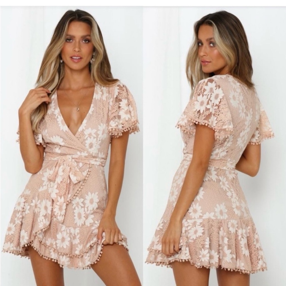 Saints And Secrets Floral Faux Wrap Ruffle Lace
Mini Dress